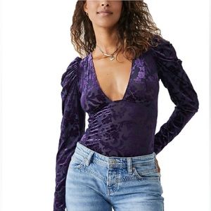 Free People Purple Velvet Bodysuit
